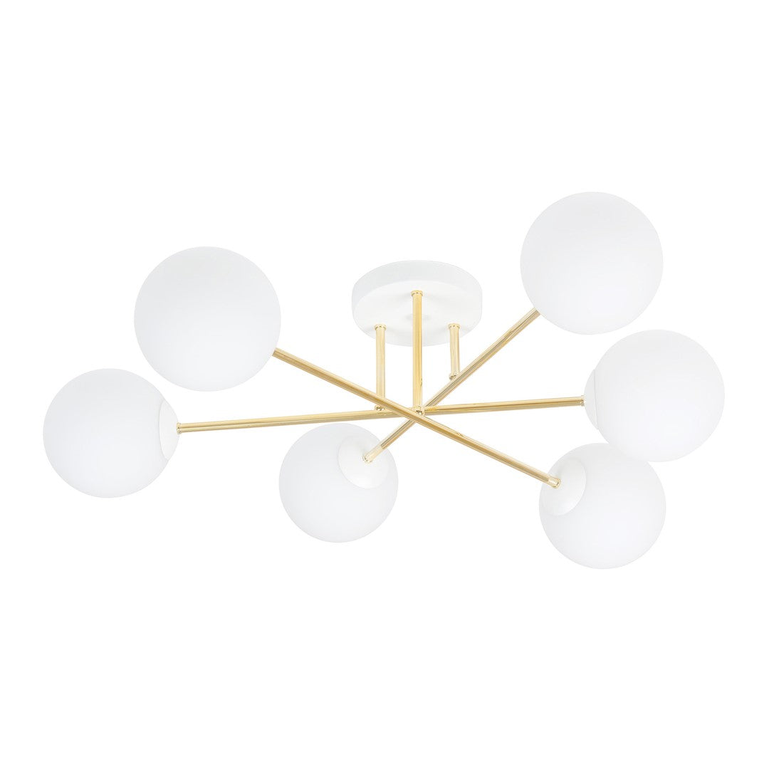 Lampa sufitowa NICEA złota 6 punktów światła OKRĄGŁE szklane klosze