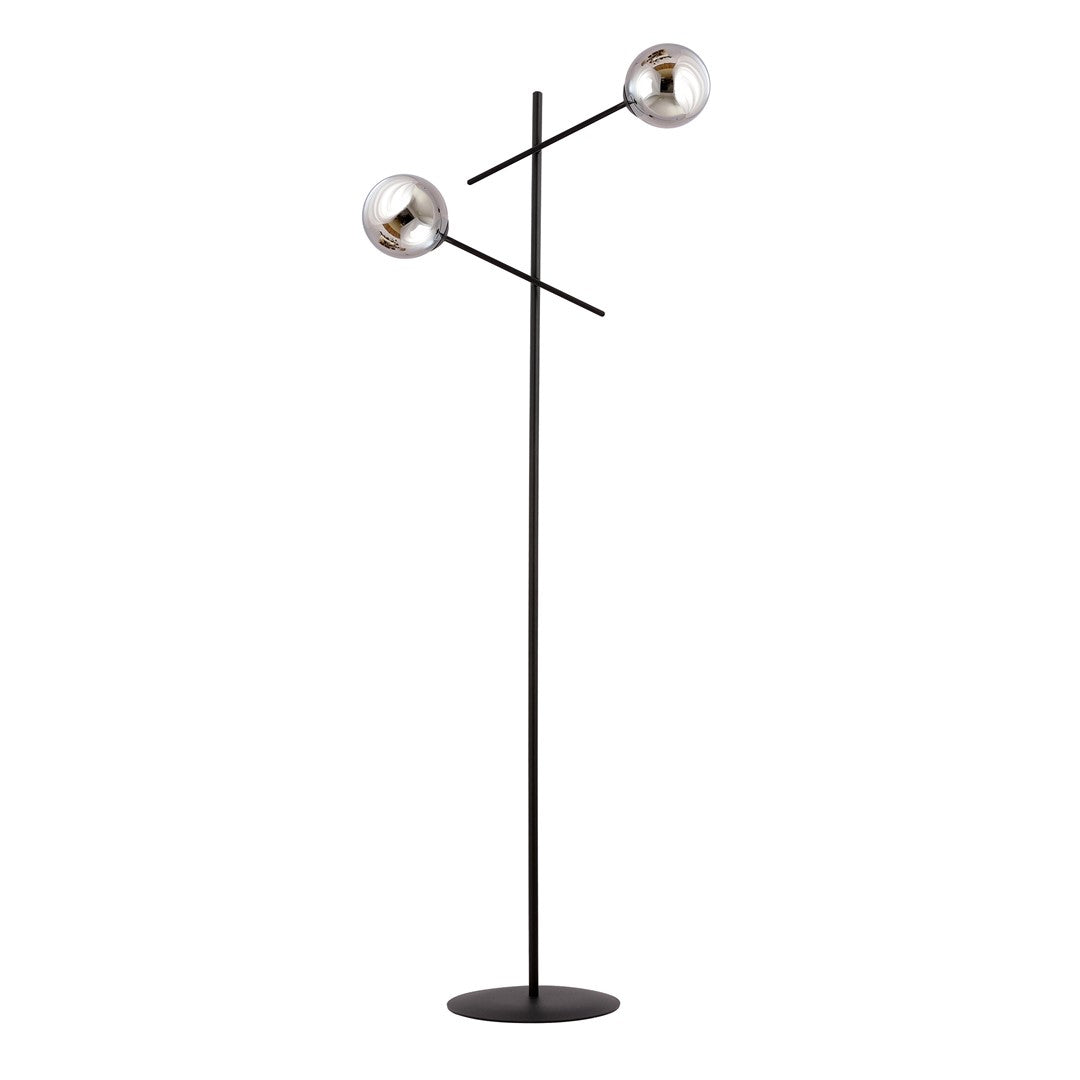 Lampa podłogowa NICEA czarna 2x SZKLANY klosz grafitowy E14 lampa stojąca