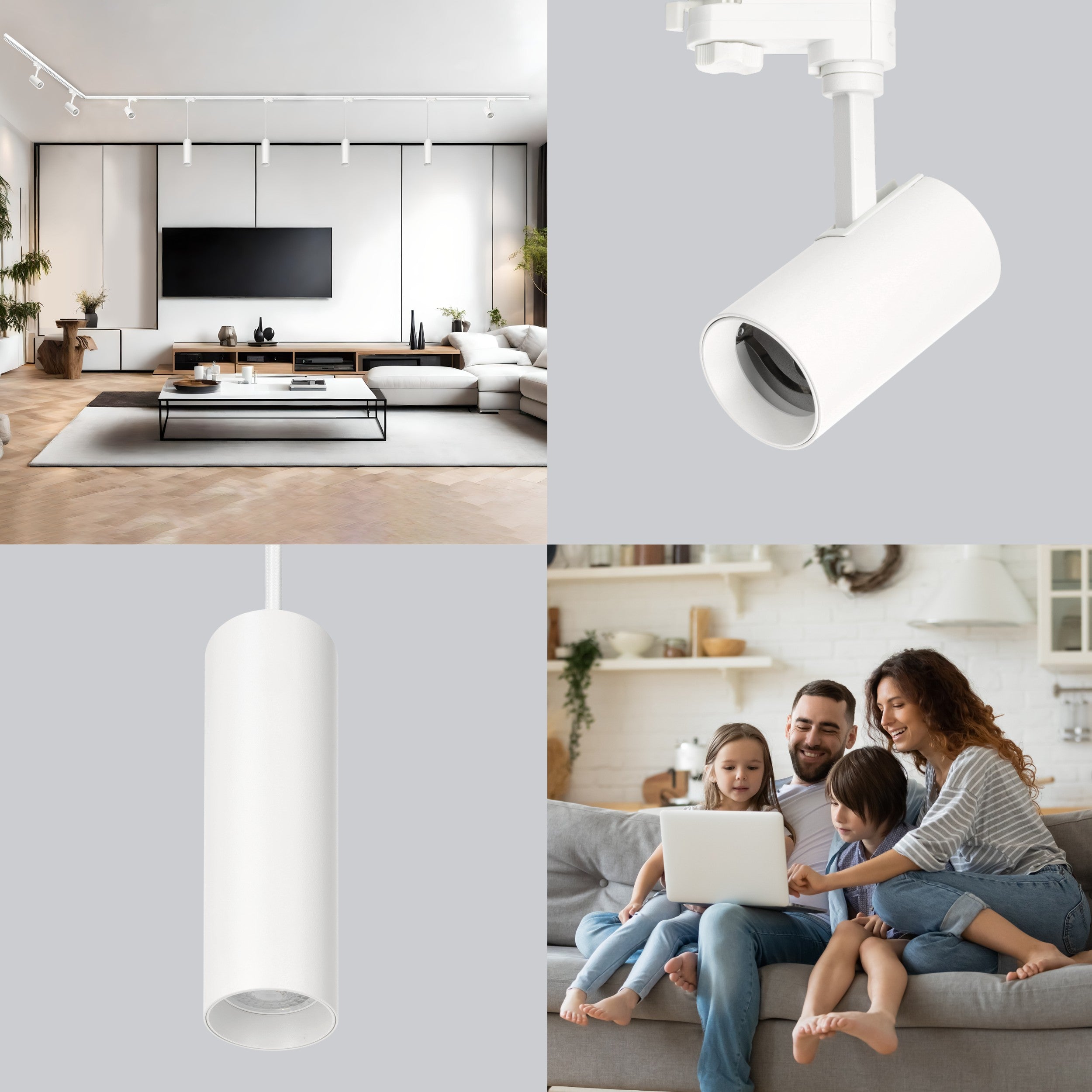 Zestaw szynowy 3 fazowy szyna 1m+2m+2m, 8x Lampa, łącznik wew. + L BIAŁY