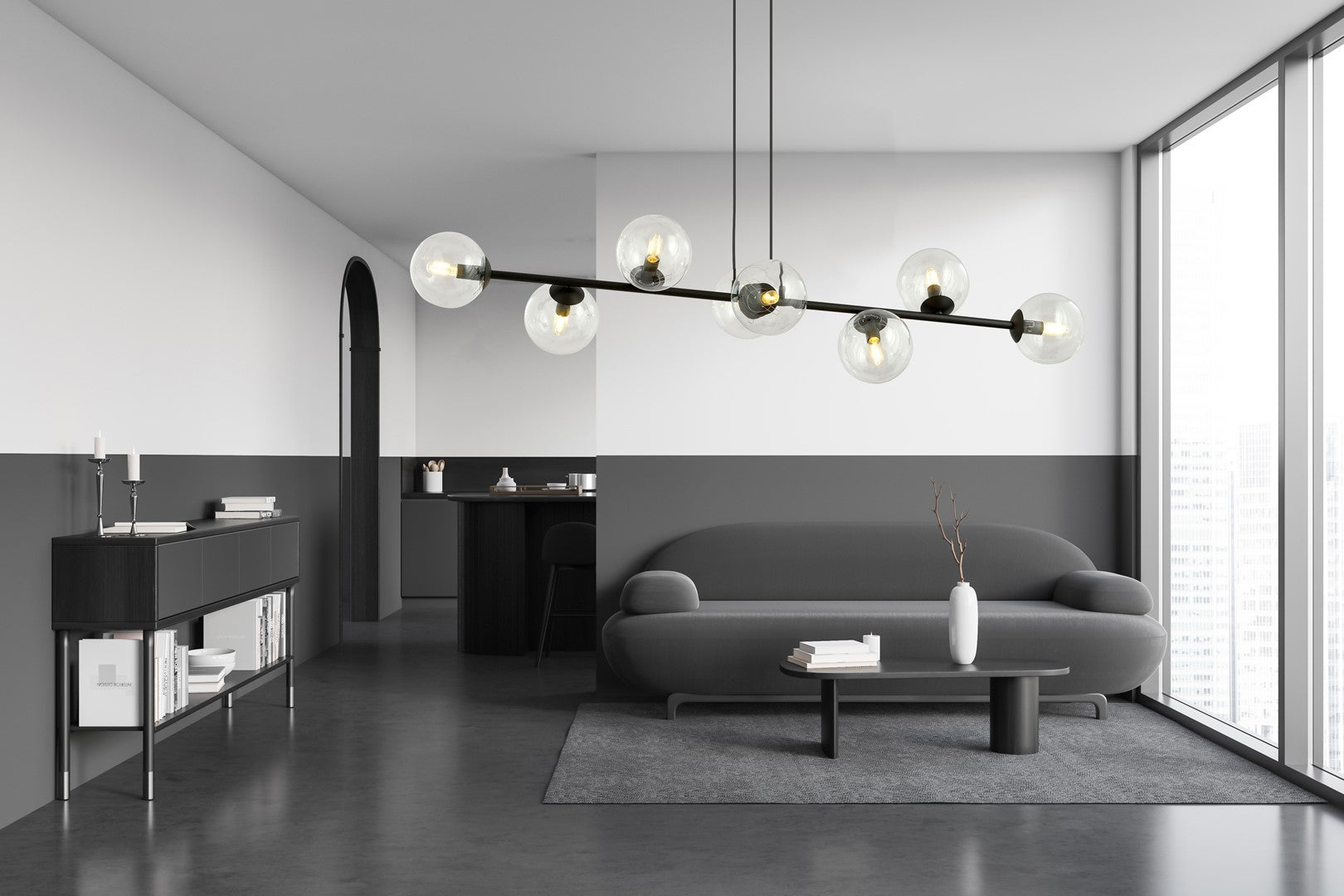 Czarna Lampa wisząca NICEA ponadczasowy design KLOSZ szklany przeźroczysty