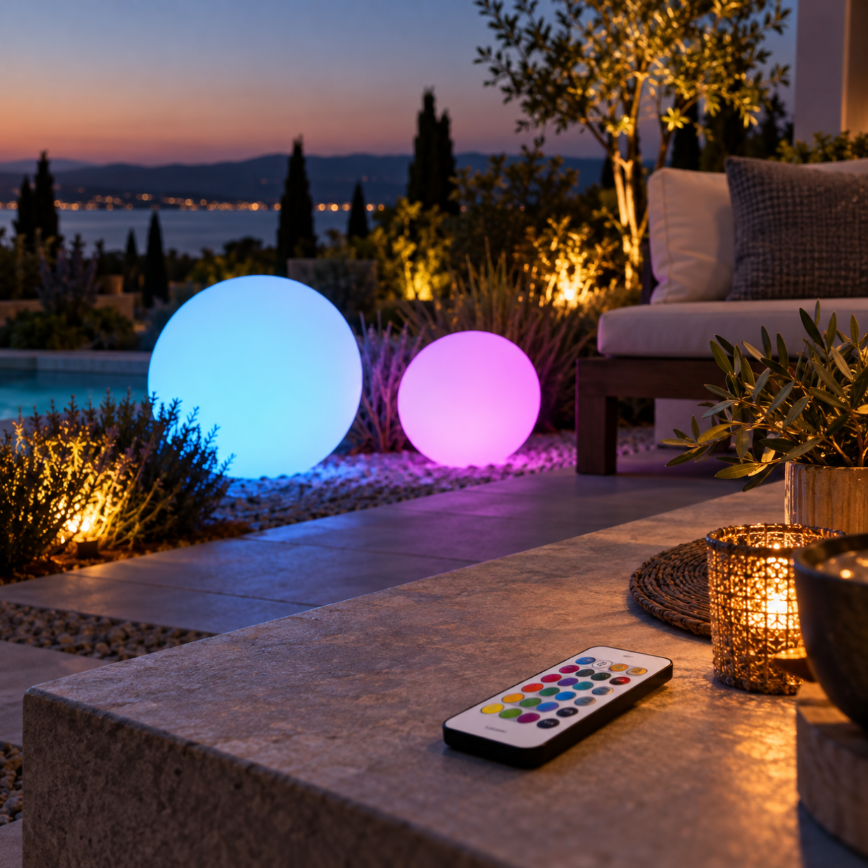2x Kula LED Halloween 30 i 40 cm RGB Solarna USB Pilot Dekoracja Ogrodowa