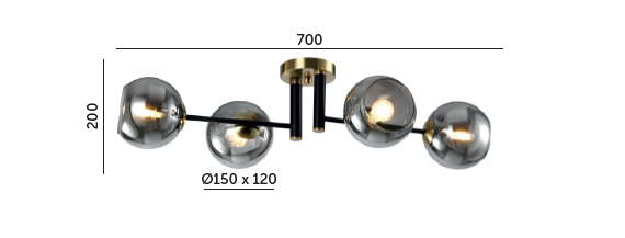 Lampa Sufitowa elegancka Popielate Klosze 4xE14 czarno-złota Do Salonu