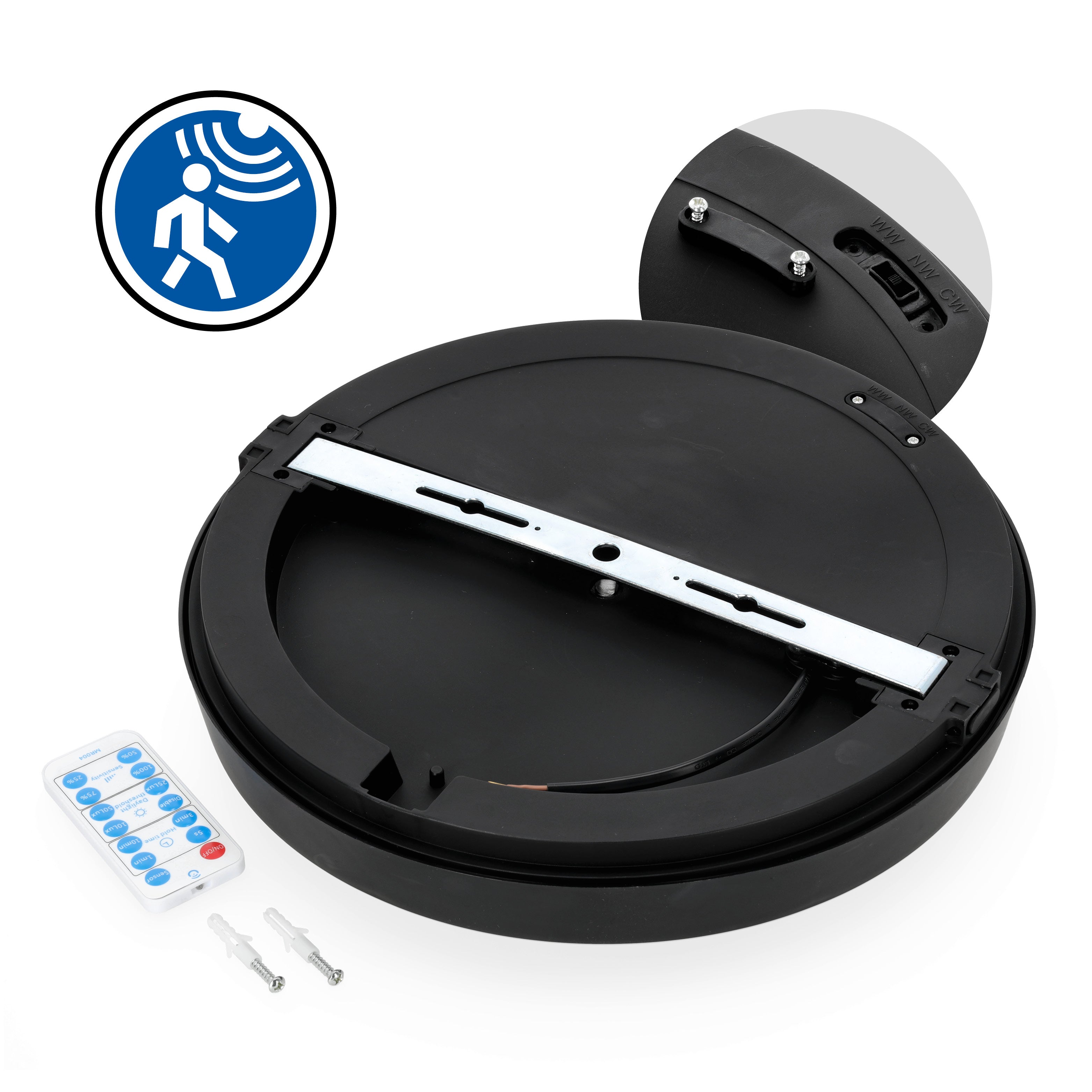 Oprawa Sufitowa 24W Plafon Czujnik Ruchu CCT Regulacja IP65 Czarny + pilot