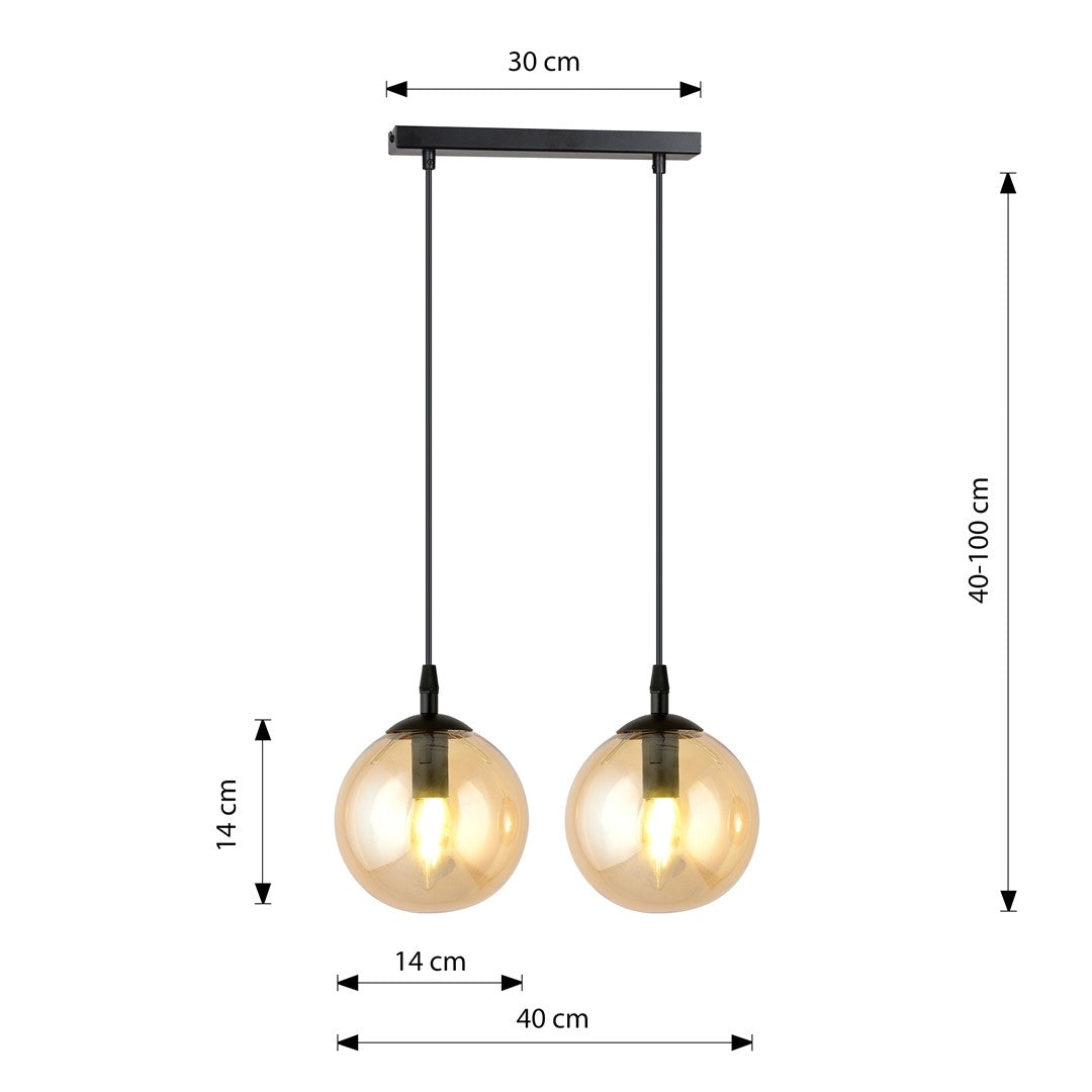 Lampa wisząca VEGAS 2 punkty światła E14 REGULOWANA klosz miodowy