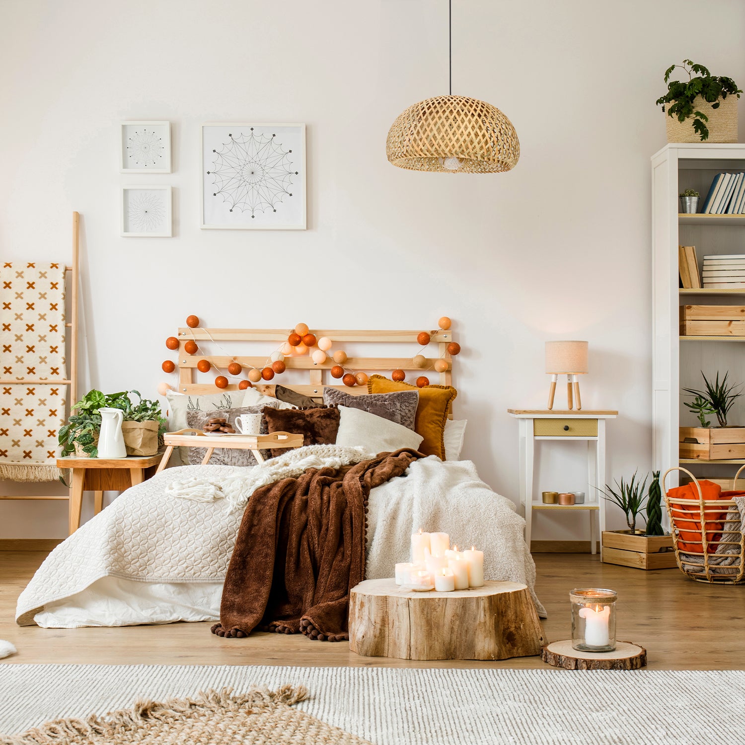 Zestaw Lampa Sufitowa Duża Boho WISZĄCA Zwis + Żarówka 7W E27 Barwa Ciepła