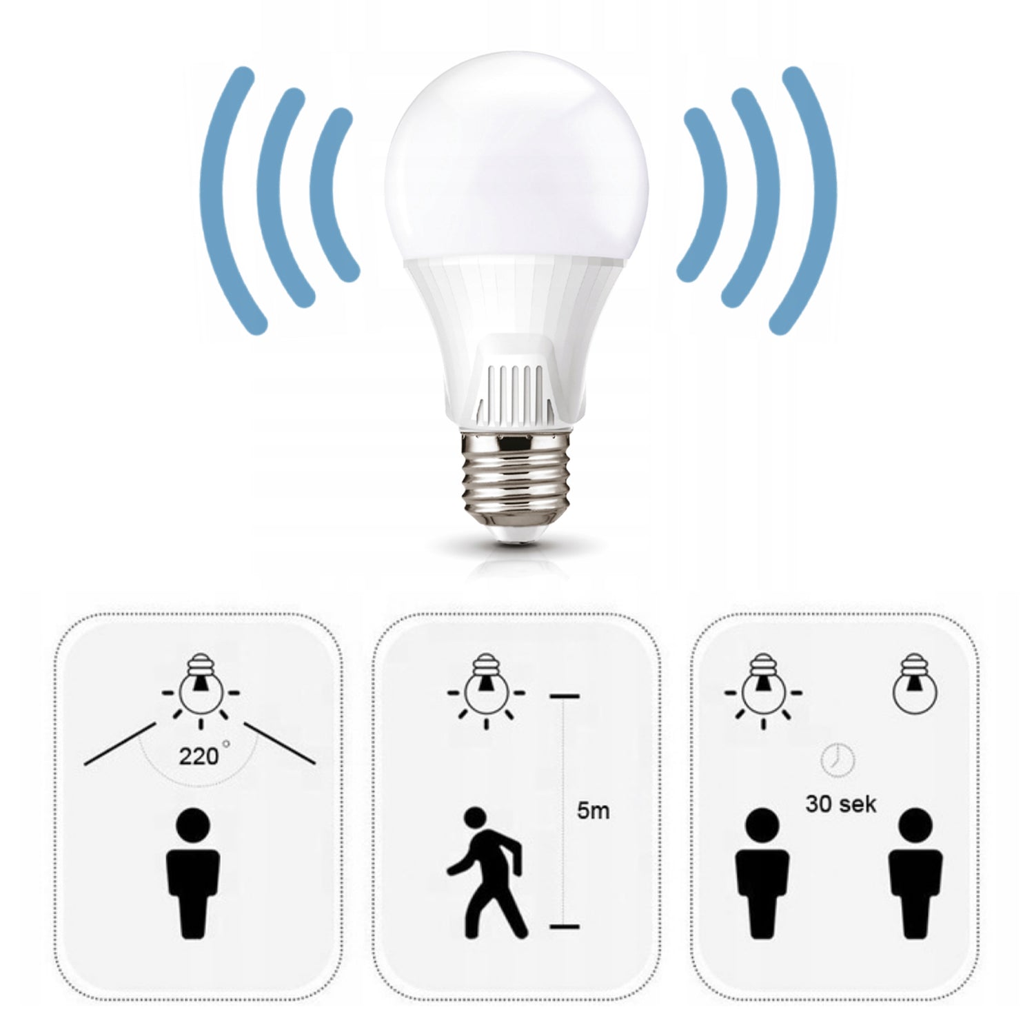 Żarówka LED E27 9W z Czujnikiem Ruchu i Zmierzchu BARWA CIEPŁA BIAŁA