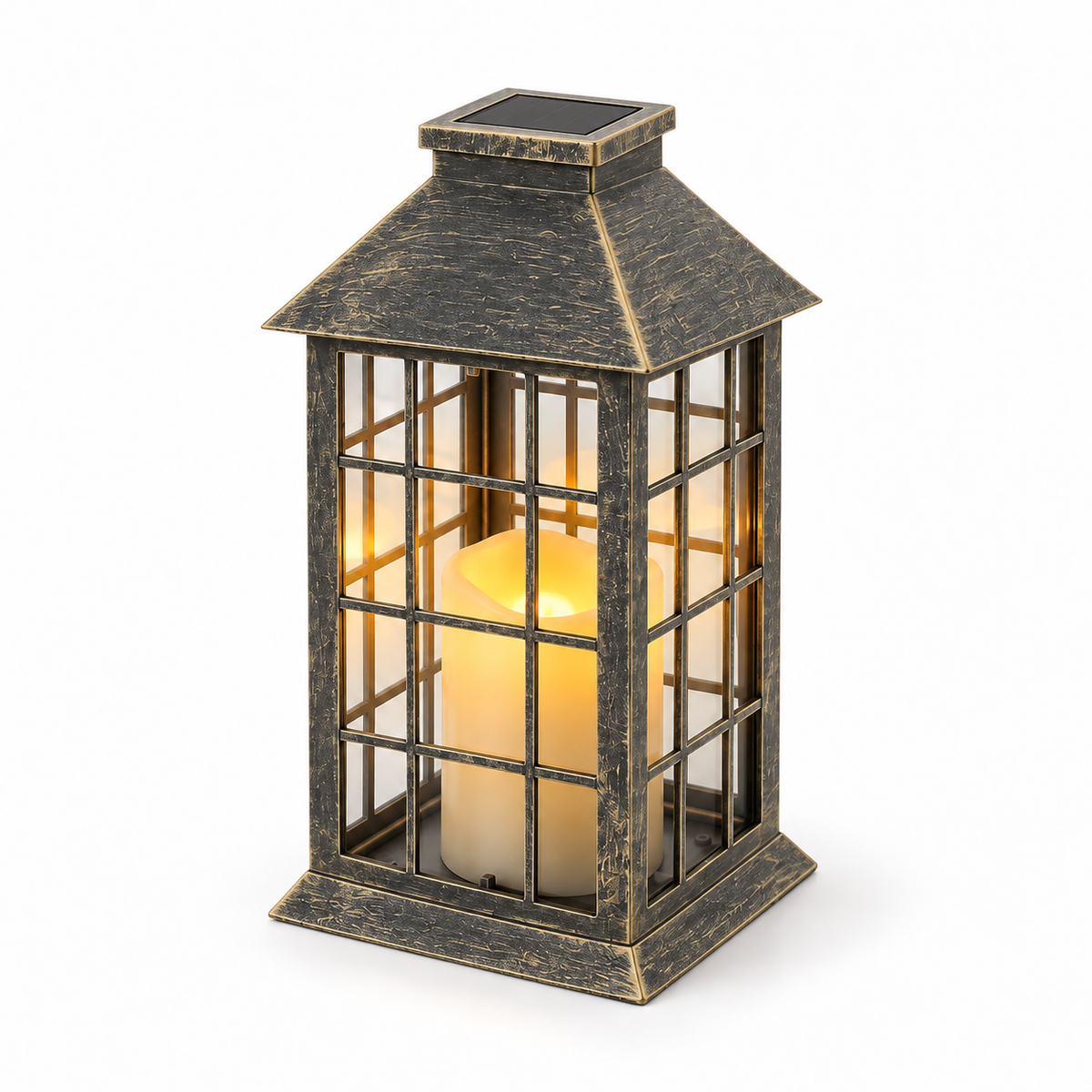 Znicz solarny LED na cmentarz lampion wszystkich świętych złoto 2700K