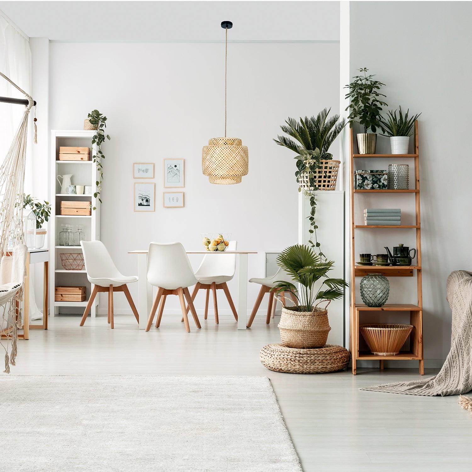 Boho Lampa WISZĄCA BONN RB pleciony klosz DUŻA 40cm E27 czarna podsufitówka