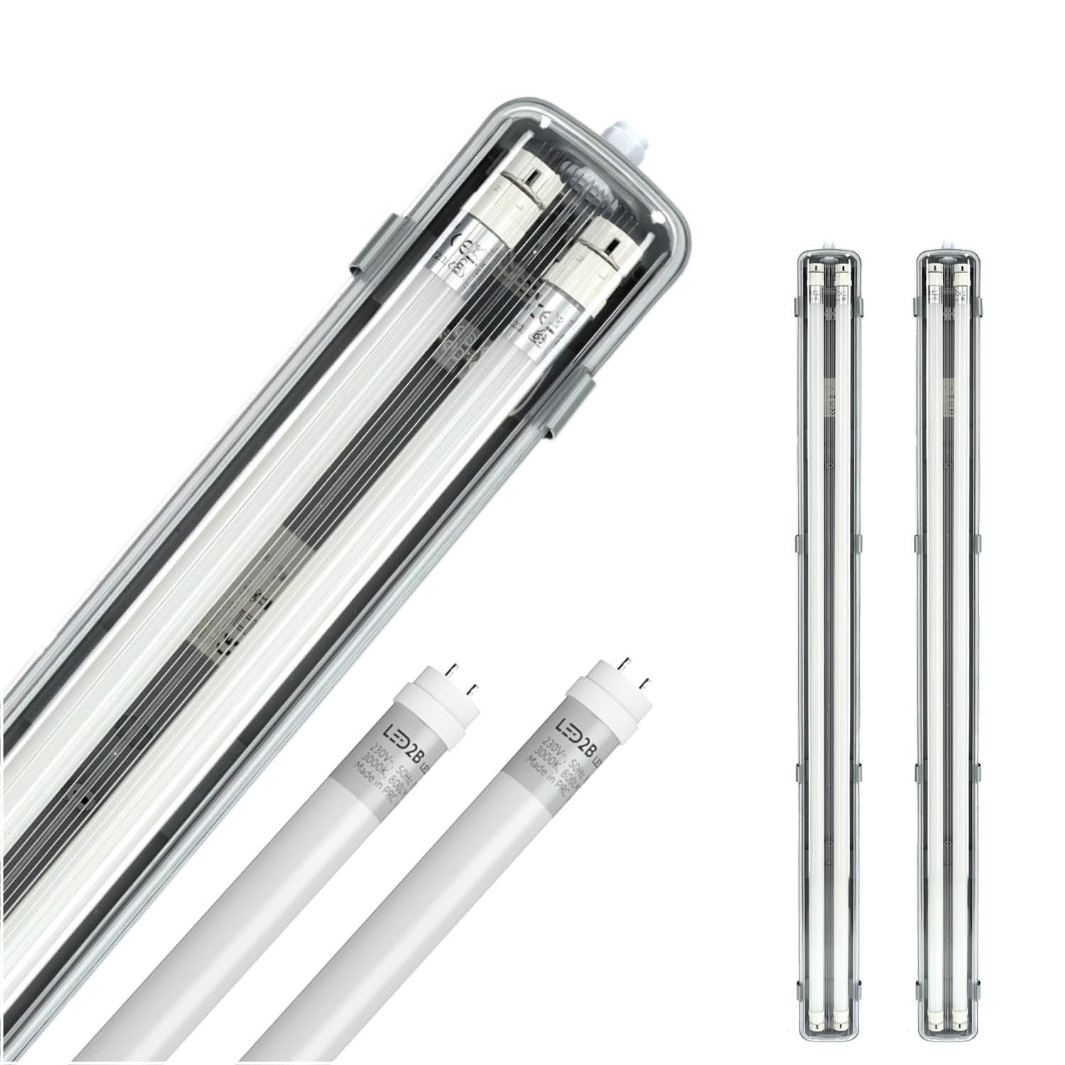 Zestaw 2x oprawa hermetyczna AQUA M 2x120 + 4x LED T8 18W neutralna