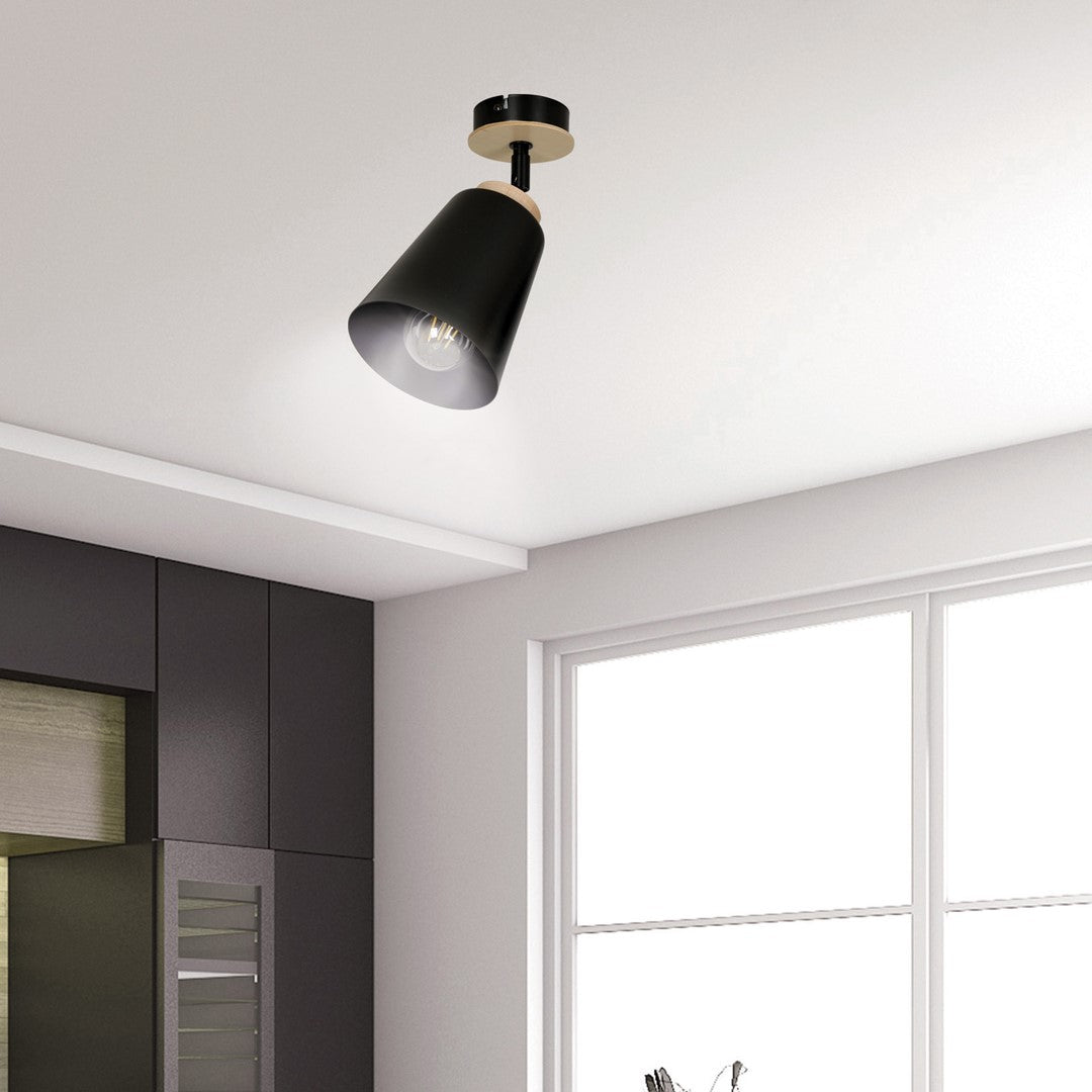 Lampa sufitowa ATLAS 1 BLACK skandynawska, drewno, czarna