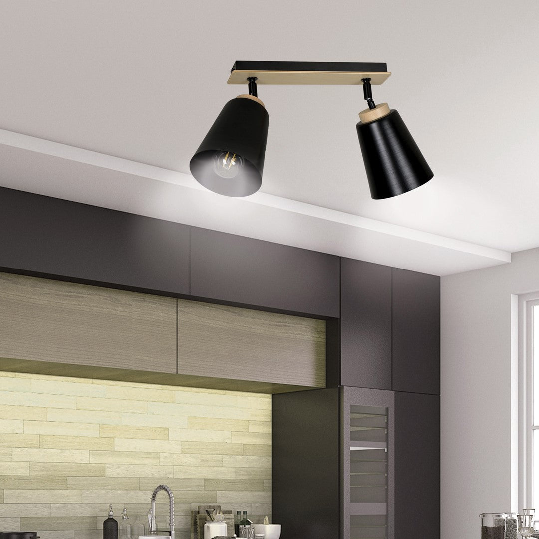 Lampa sufitowa ATLAS 2 BLACK skandynawska, drewno, czarna