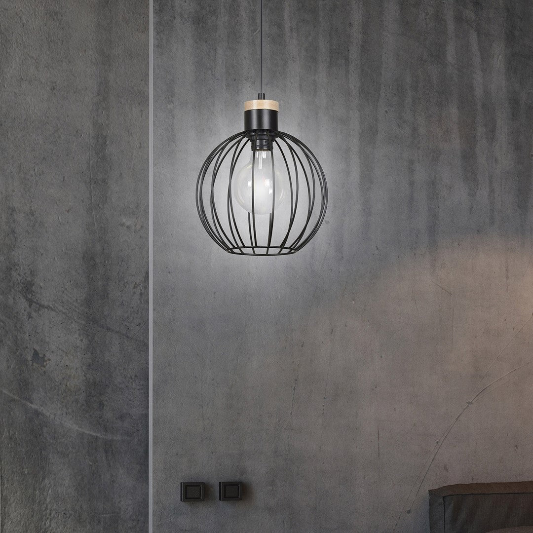 Lampa wisząca BARBADO 1 BLACK skandynawska, drewno, czarna