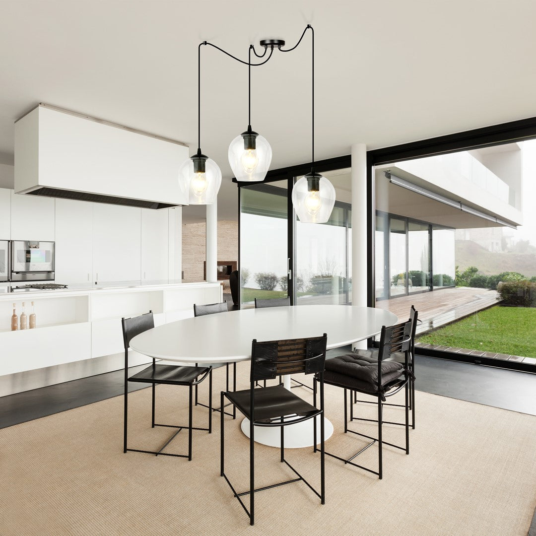 Lampa wisząca LEVEL 3 BL TRANSPARENT pająk, klosze, czarna