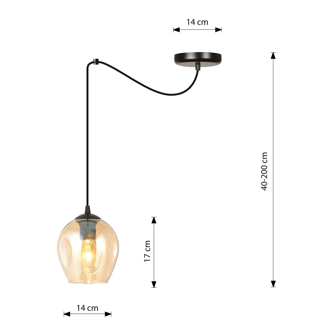 Lampa wisząca LEVEL 1 BL MIODOWY pająk klosz bursztyn czarna