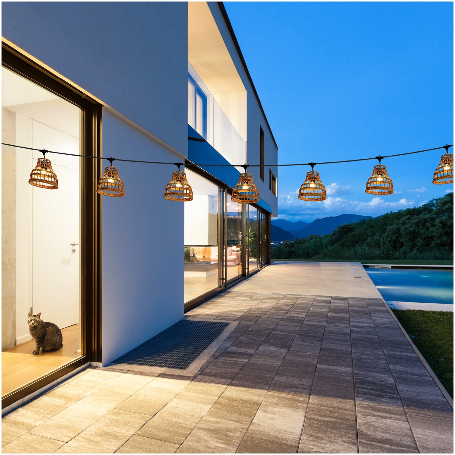 ZESTAW CRETE 2x Girlanda ogrodowa 5m + kabel 10m + 10x klosz R1