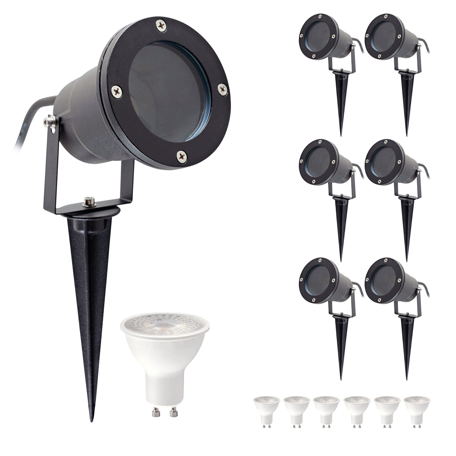 ZESTAW 6x Lampa ogrodowa PORTO + 6x żarówka GU10 3W premium ZIMNA
