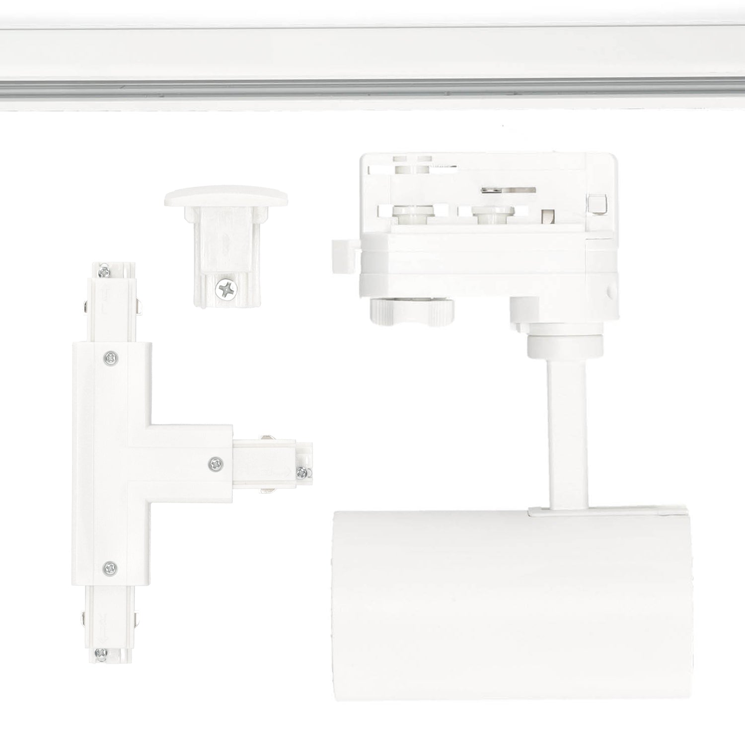 Zestaw szynowy 3 fazowy szyna 3x1m, Łącznik T, 6x Lampa, 3x zaślepka BIAŁY