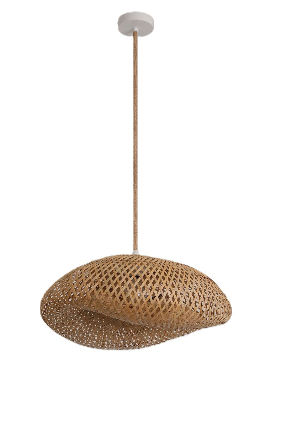 Lampa wisząca BRUGIA M E27 boho BAMBUS Biała podsufitówka Naturalna Sznur
