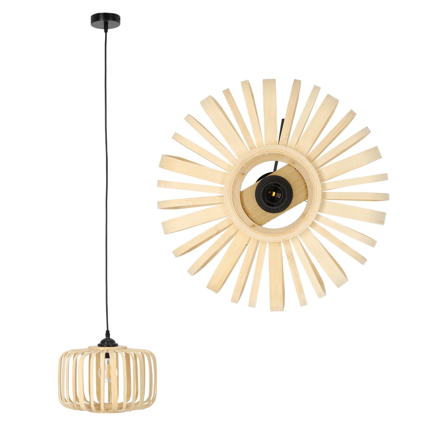 Boho lampa sufitowa BANDIGO WISZĄCA 1xE27 Mała 30cm Czarny zwis BAMBUSOWA