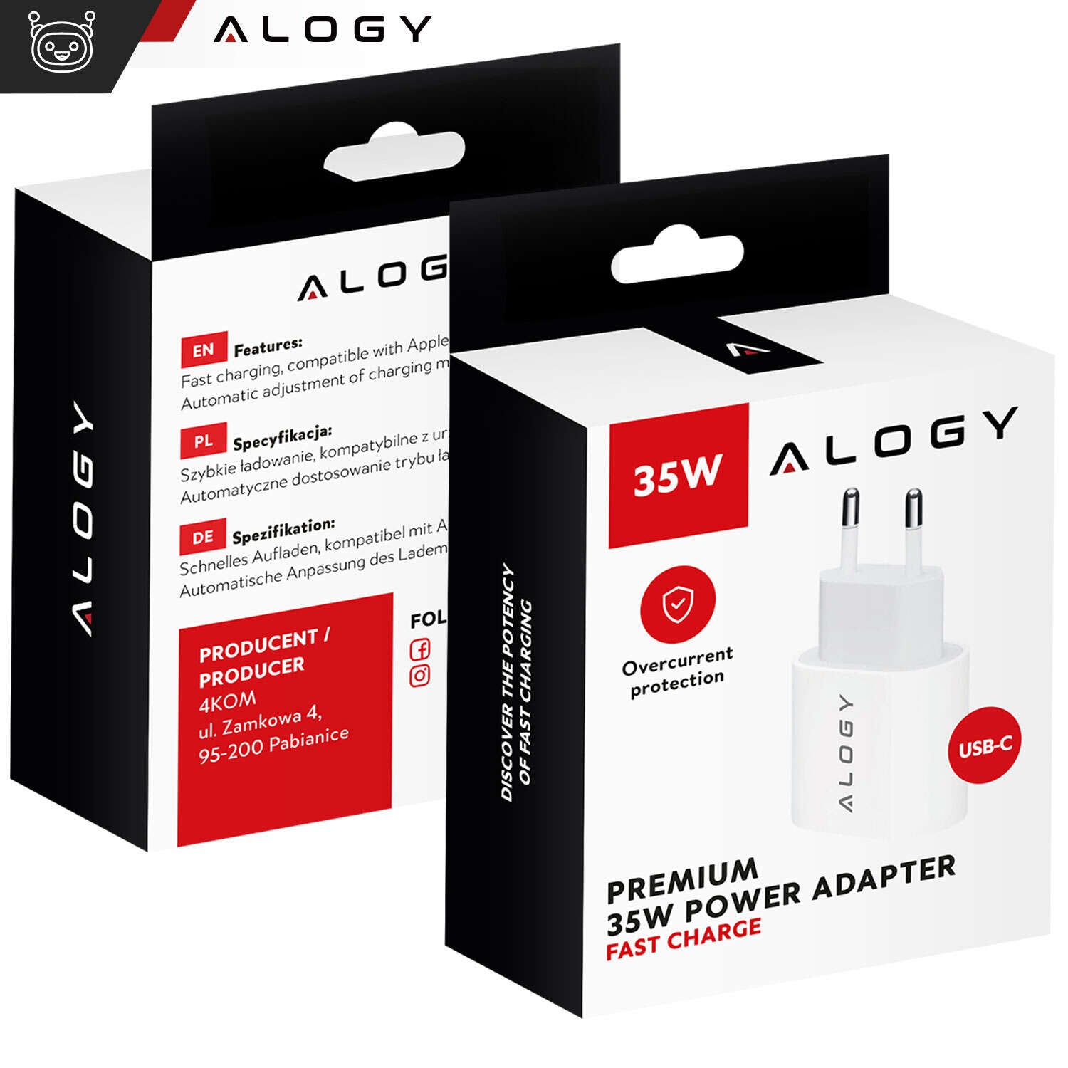 Szybka Ładowarka sieciowa 35W Mocna do iPhone ALOGY USB-C USB typ C PD GaN