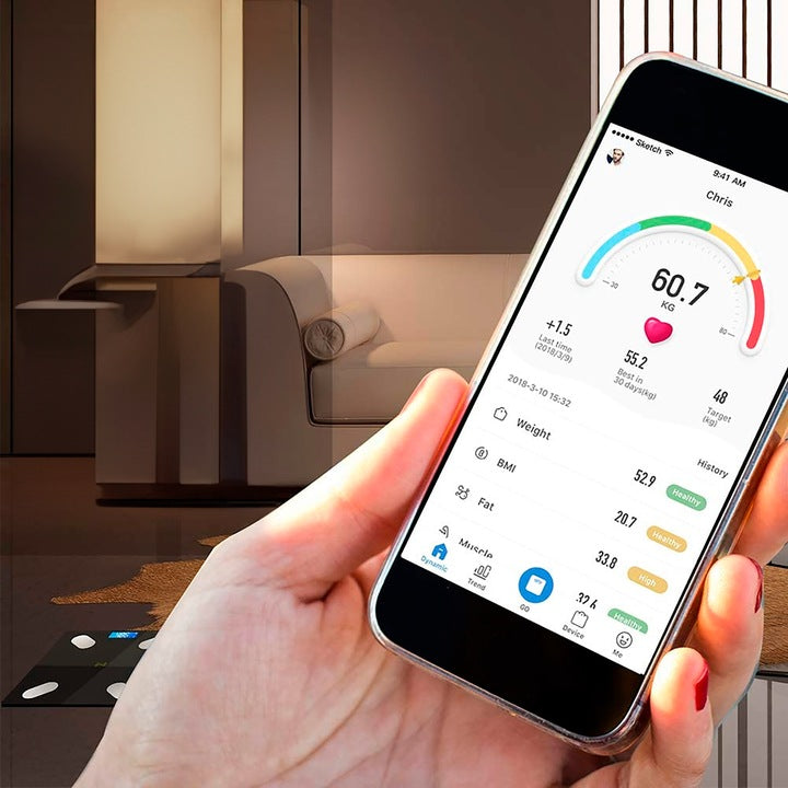 WAGA ŁAZIENKOWA Analityczna Elektroniczna BLUETOOTH APLIKACJA 180kg 32w1