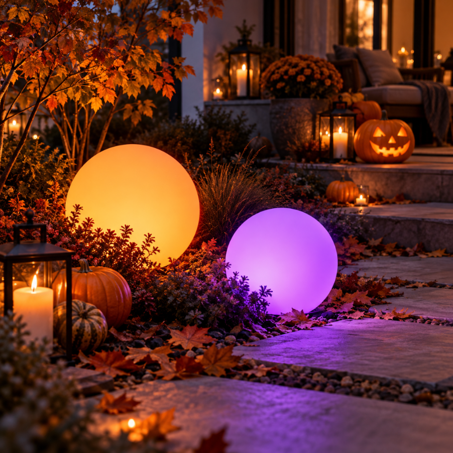 2x Kula LED Halloween 30 i 40 cm RGB Solarna USB Pilot Dekoracja Ogrodowa