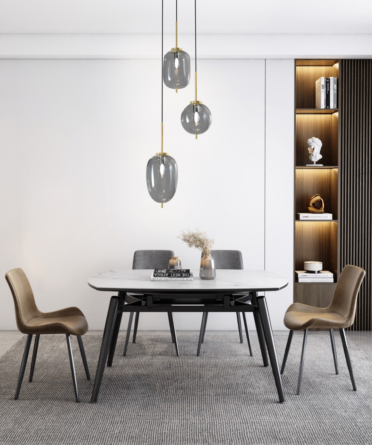 Lampa wisząca MALTA szklane klosze 3xE14 czarno-złota sufitowa do salonu