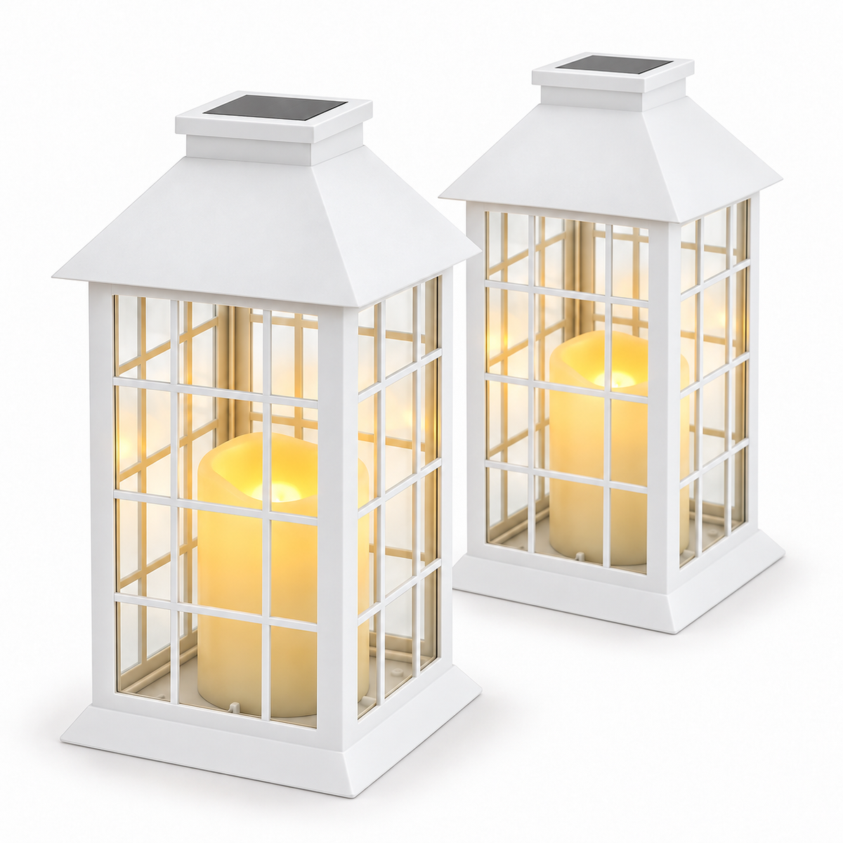2x Znicz solarny LED na cmentarz białe lampiony 27,5 cm 2700K IP44