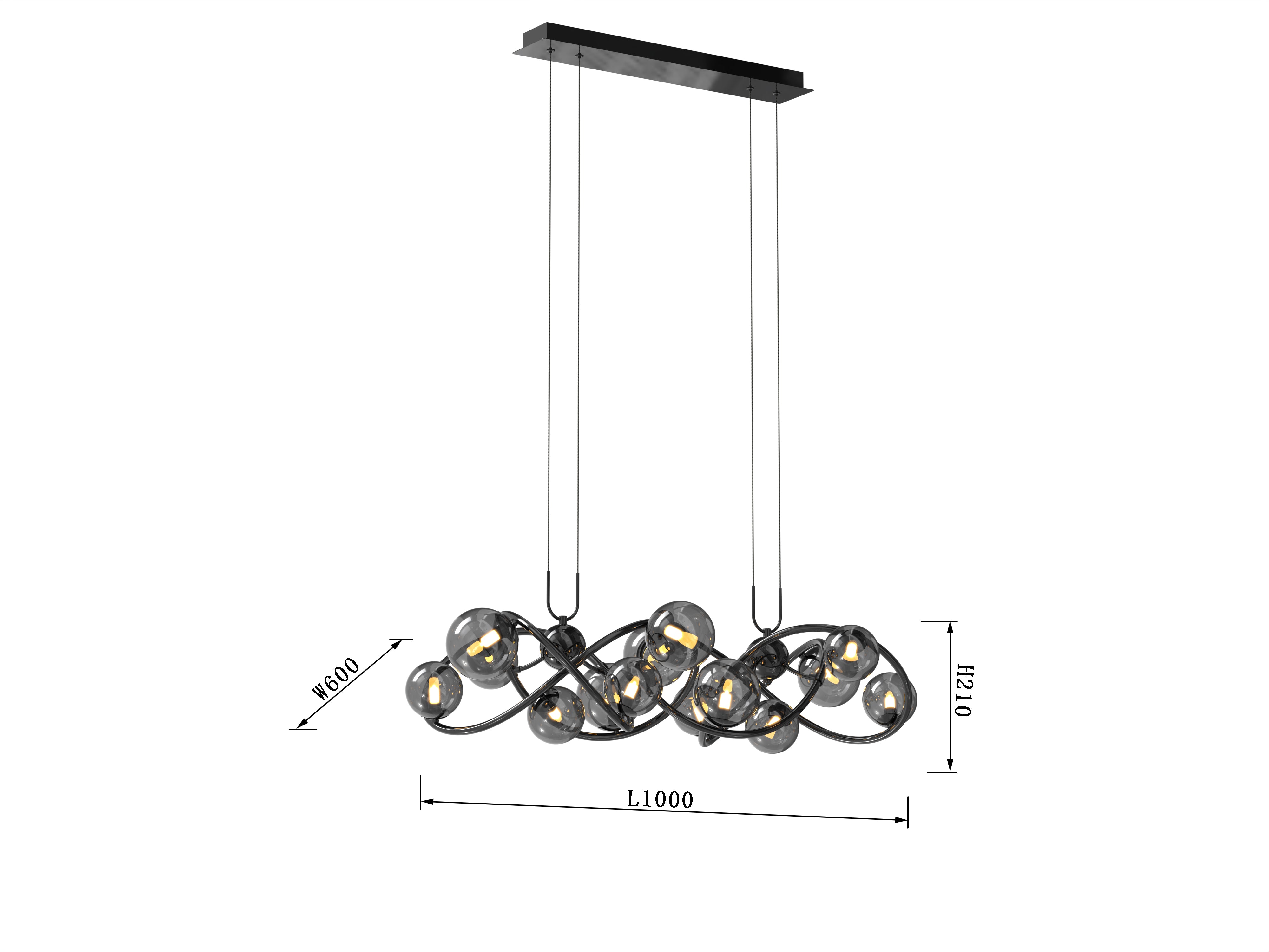 Lampa wisząca MALTA DUŻA 14 kloszy 3000K do jadalni czarny chrom sufitowa