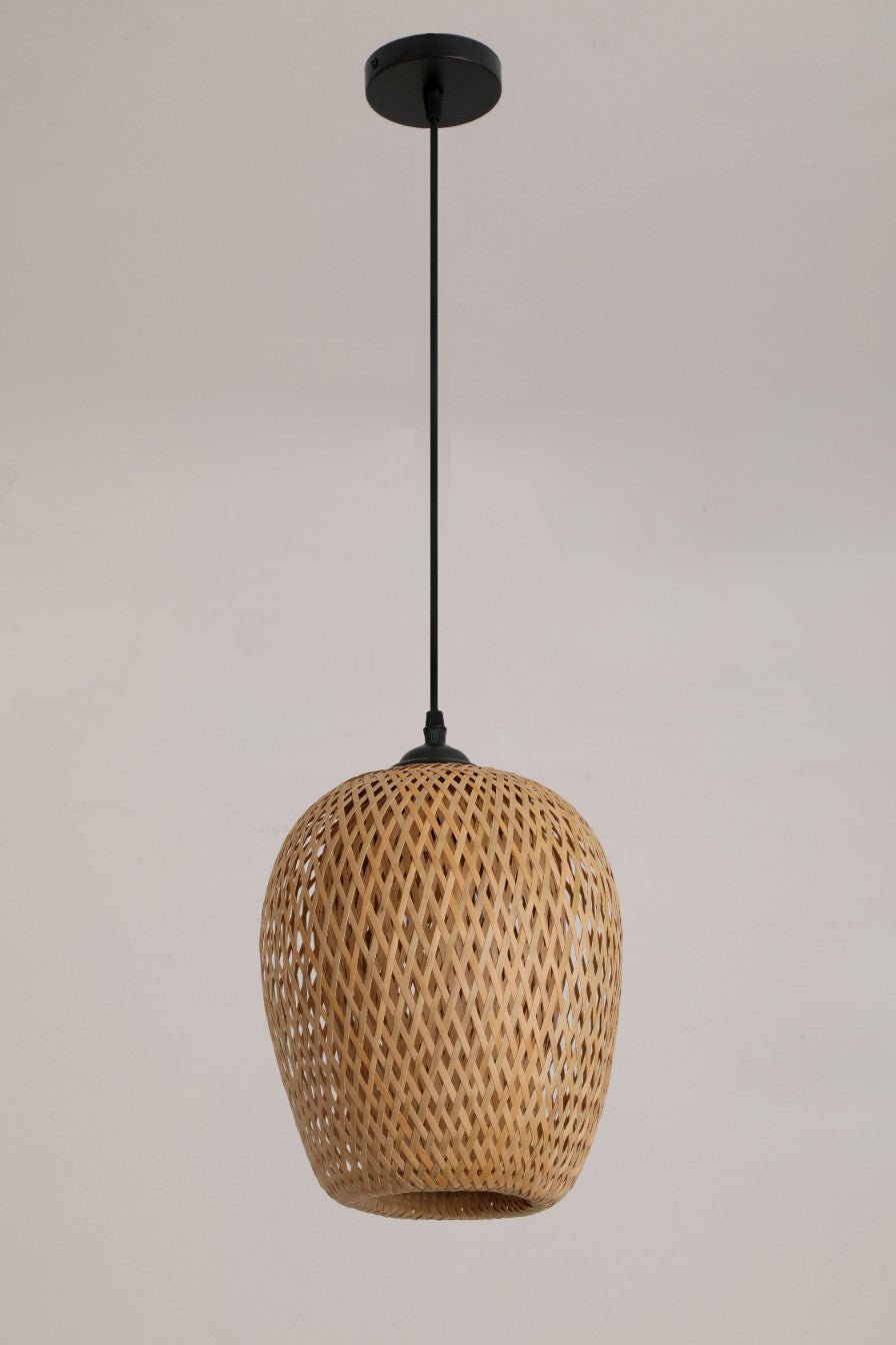 Bambusowa Lampa Wisząca BERN M sufitowa Naturalna 35 cm 1xE27 beżowy/czarny - LAITICA