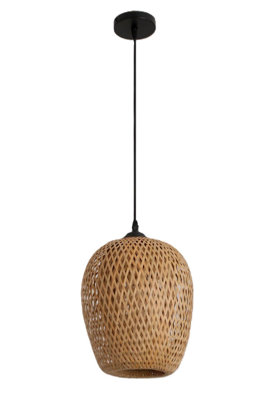 Bambusowa Lampa Wisząca BERN M sufitowa Naturalna 35 cm 1xE27 beżowy/czarny - LAITICA