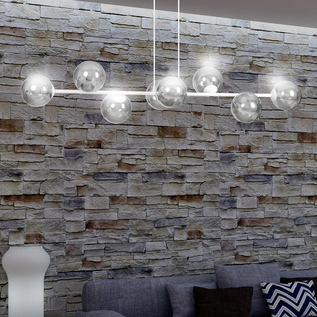 BIAŁA Lampa wisząca NICEA minimalistyczna KLOSZ szklany grafitowy 8xE14 - LAITICA