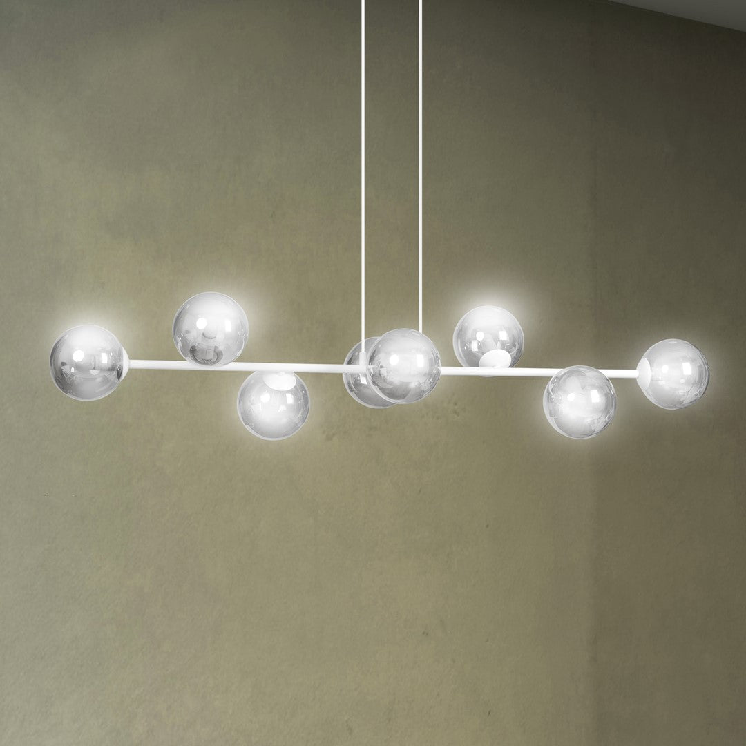 BIAŁA Lampa wisząca NICEA minimalistyczna KLOSZ szklany grafitowy 8xE14 - LAITICA