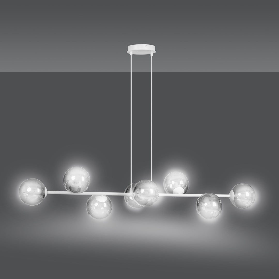 BIAŁA Lampa wisząca NICEA minimalistyczna KLOSZ szklany grafitowy 8xE14 - LAITICA