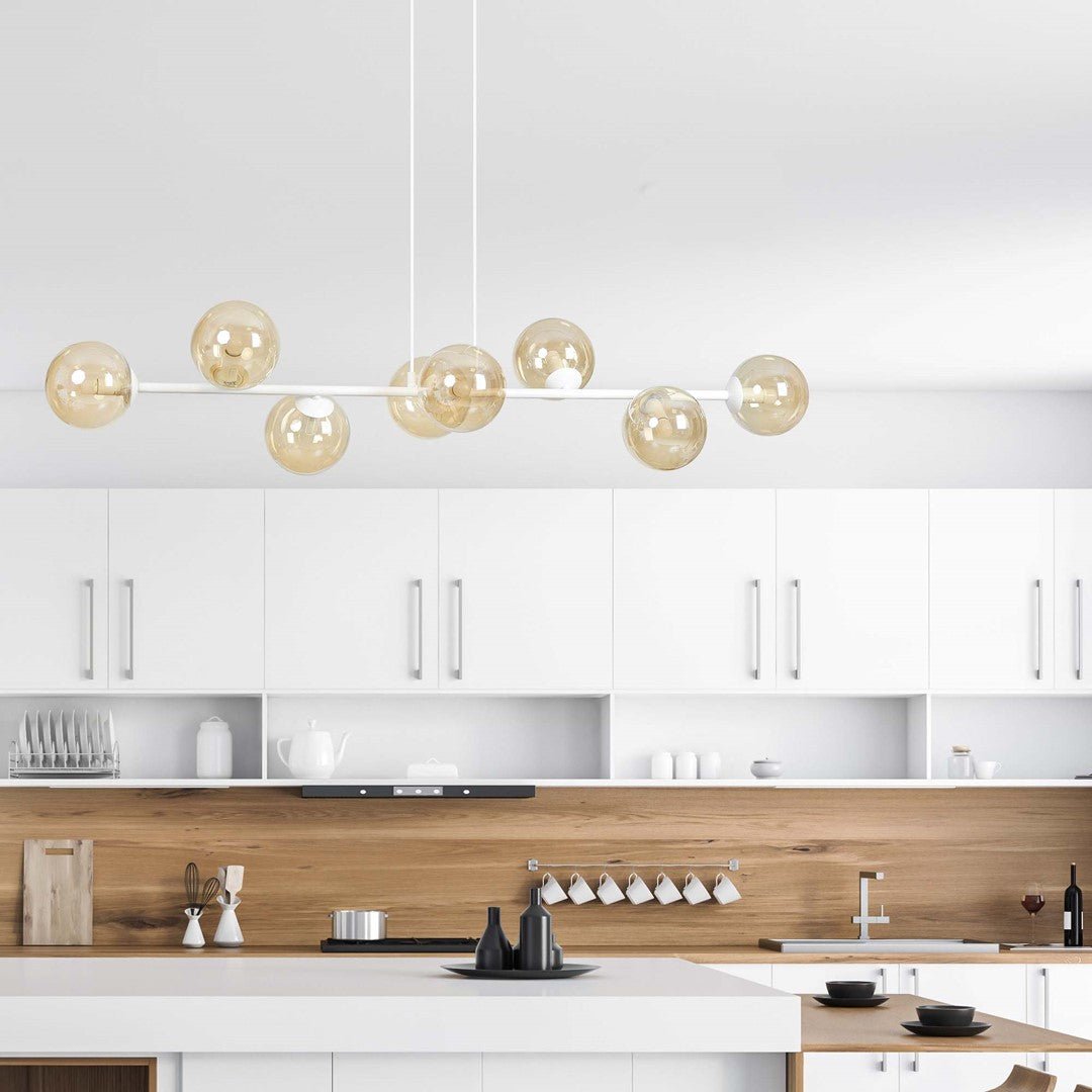 BIAŁA Lampa wisząca NICEA minimalistyczna KLOSZ szklany miodowy 8xE14 - LAITICA