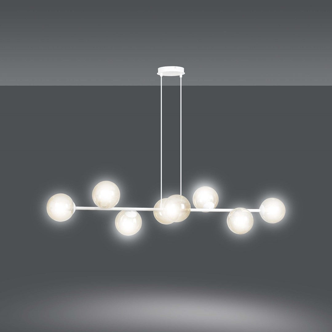 BIAŁA Lampa wisząca NICEA minimalistyczna KLOSZ szklany miodowy 8xE14 - LAITICA