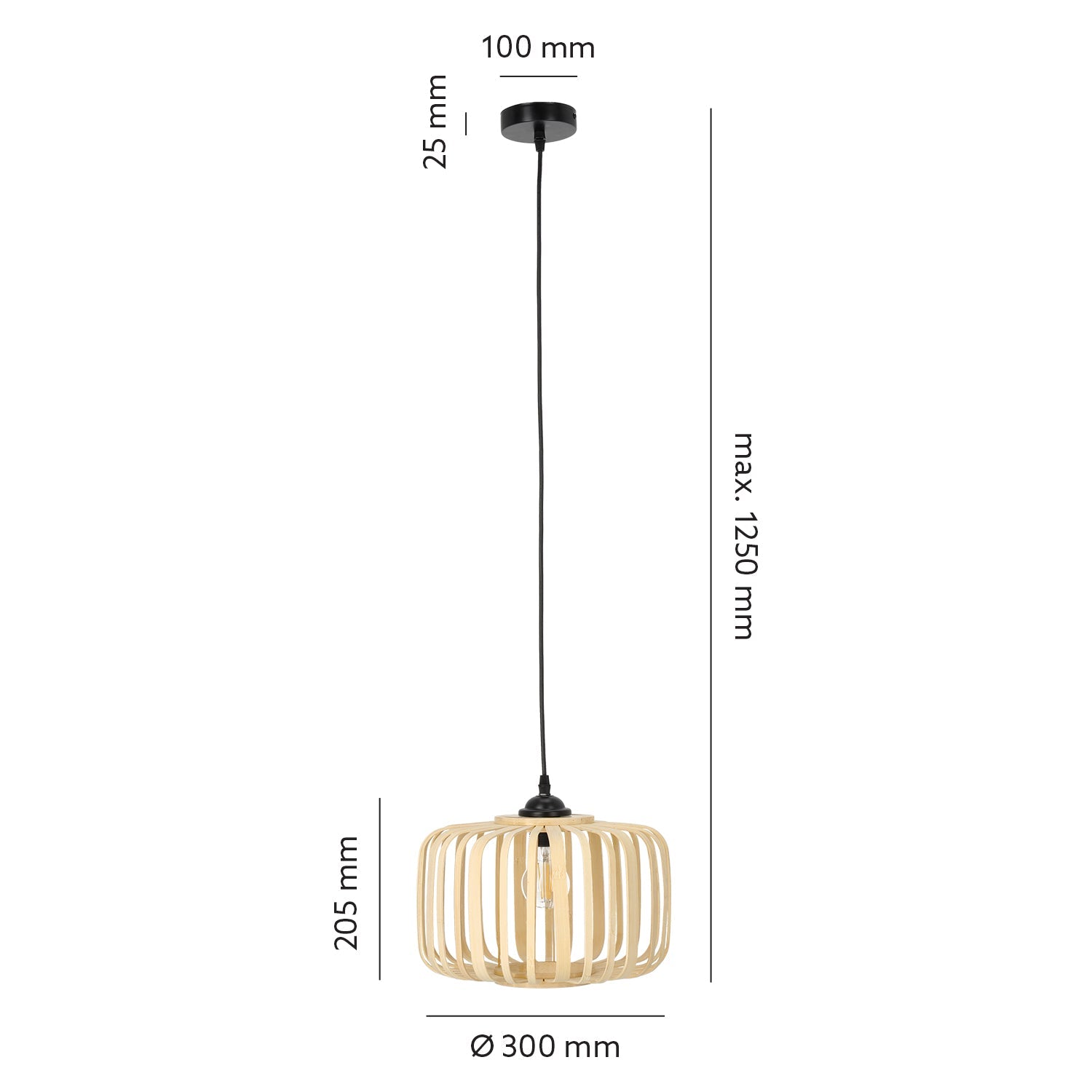 Boho lampa sufitowa BANDIGO WISZĄCA 1xE27 Mała 30cm Czarny zwis BAMBUSOWA - LAITICA