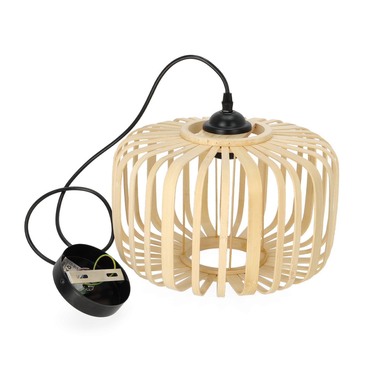 Boho lampa sufitowa BANDIGO WISZĄCA 1xE27 Mała 30cm Czarny zwis BAMBUSOWA - LAITICA