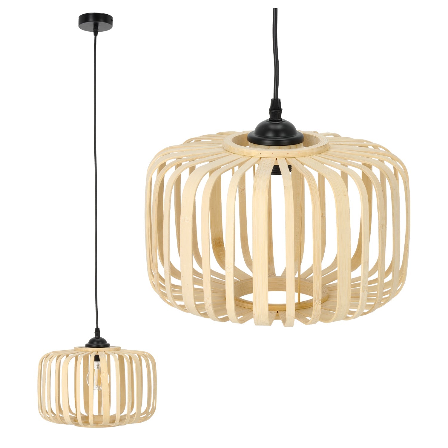 Boho lampa sufitowa BANDIGO WISZĄCA 1xE27 Mała 30cm Czarny zwis BAMBUSOWA - LAITICA