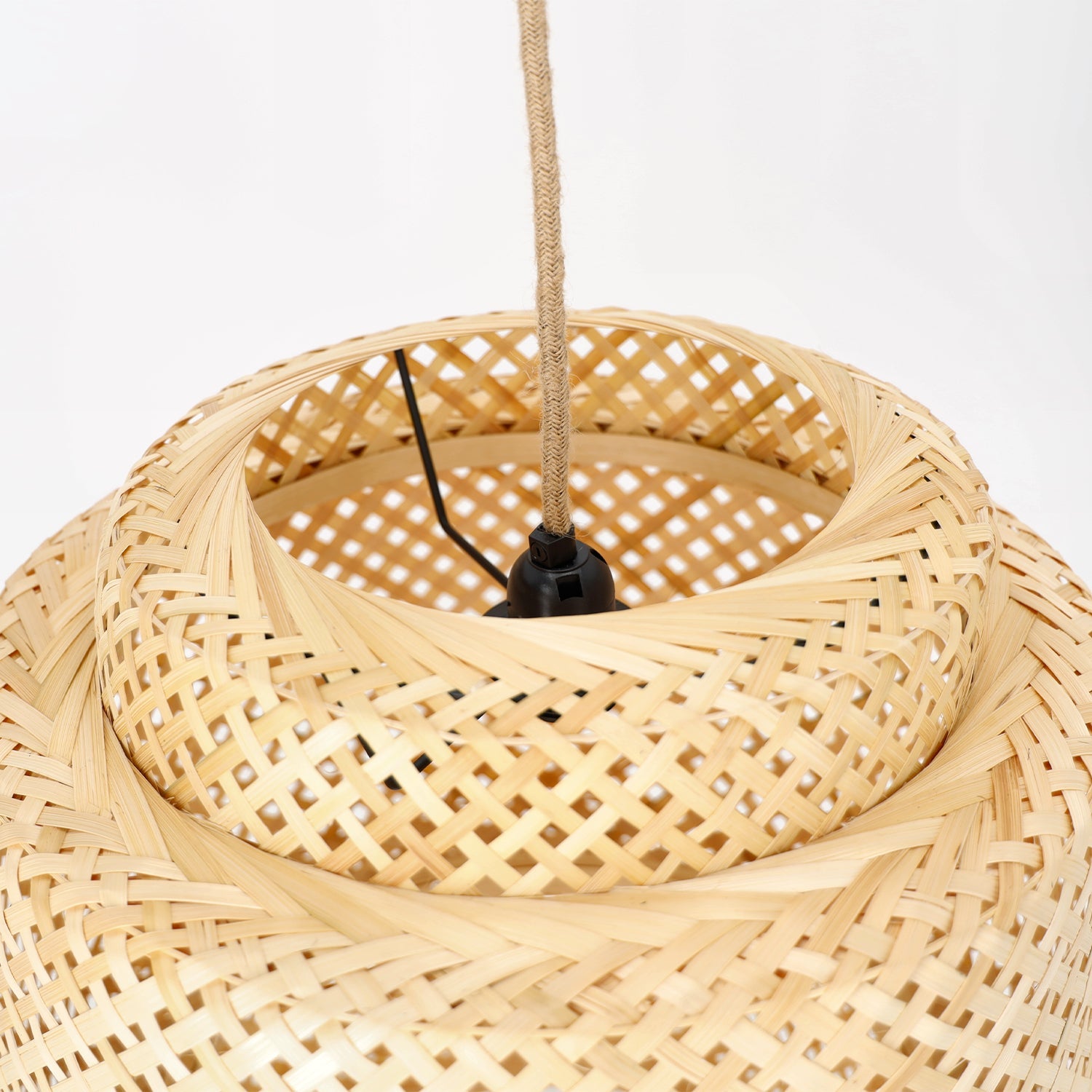 Boho Lampa WISZĄCA BONN RB pleciony klosz DUŻA 40cm E27 czarna podsufitówka - LAITICA