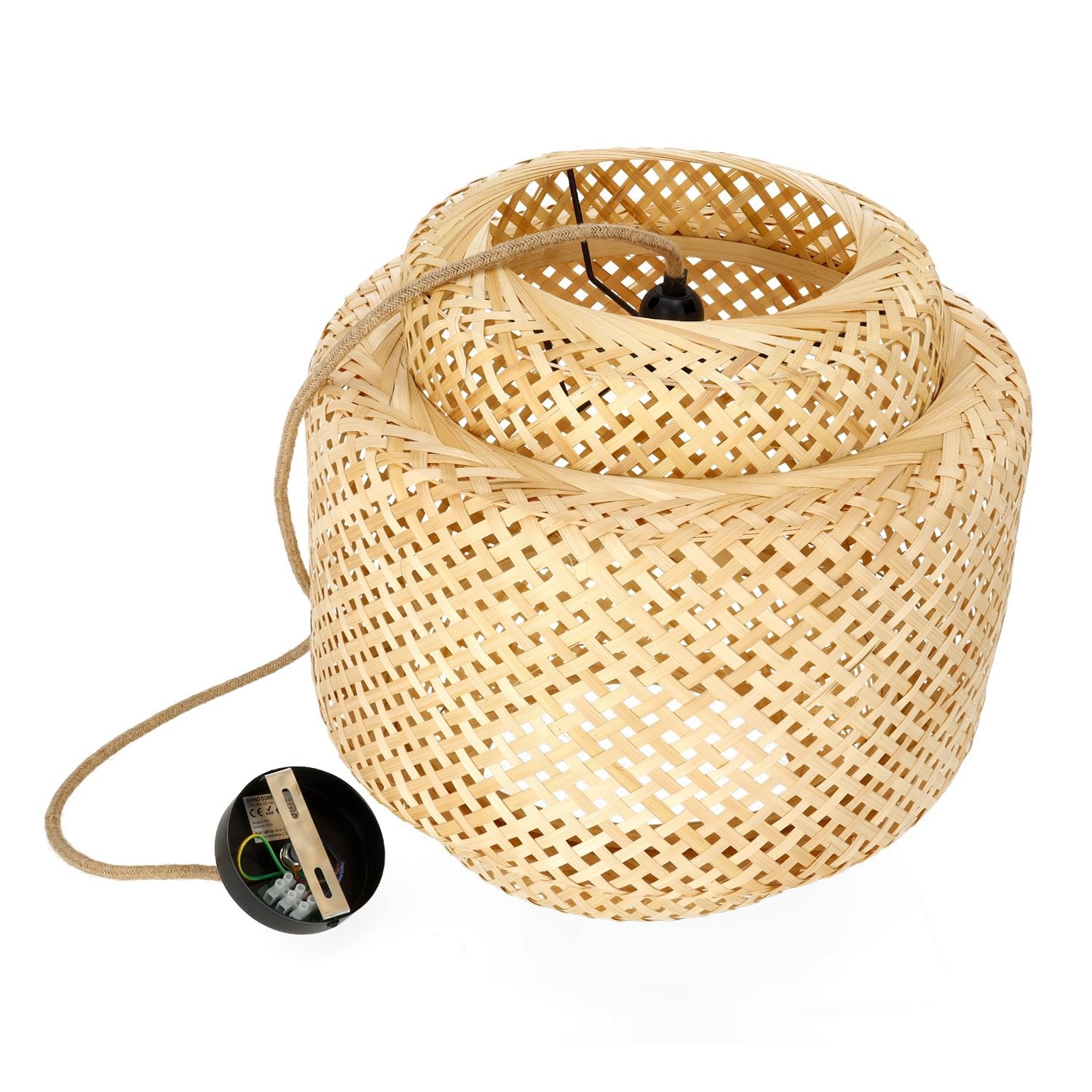 Boho Lampa WISZĄCA BONN RB pleciony klosz DUŻA 40cm E27 czarna podsufitówka - LAITICA