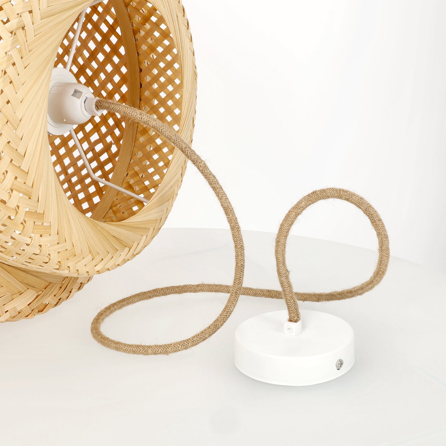 Boho Lampa WISZĄCA BONN RW pleciony klosz DUŻA 40cm E27 biała podsufitówka - LAITICA