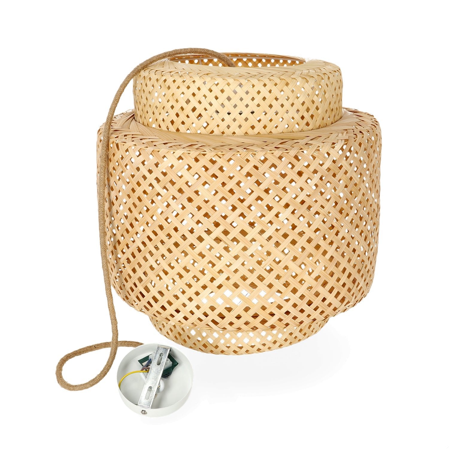 Boho Lampa WISZĄCA BONN RW pleciony klosz DUŻA 40cm E27 biała podsufitówka - LAITICA
