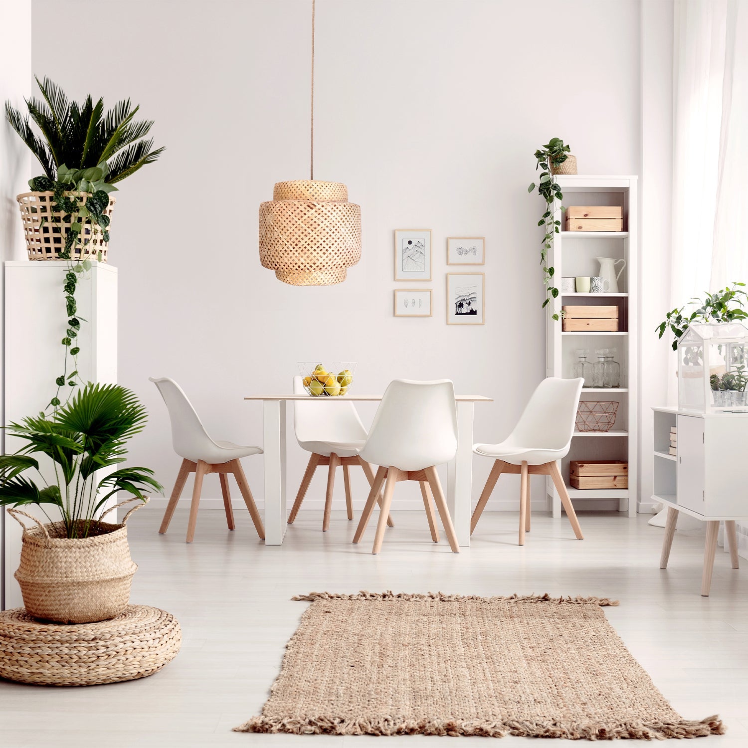 Boho Lampa WISZĄCA BONN RW pleciony klosz DUŻA 40cm E27 biała podsufitówka - LAITICA