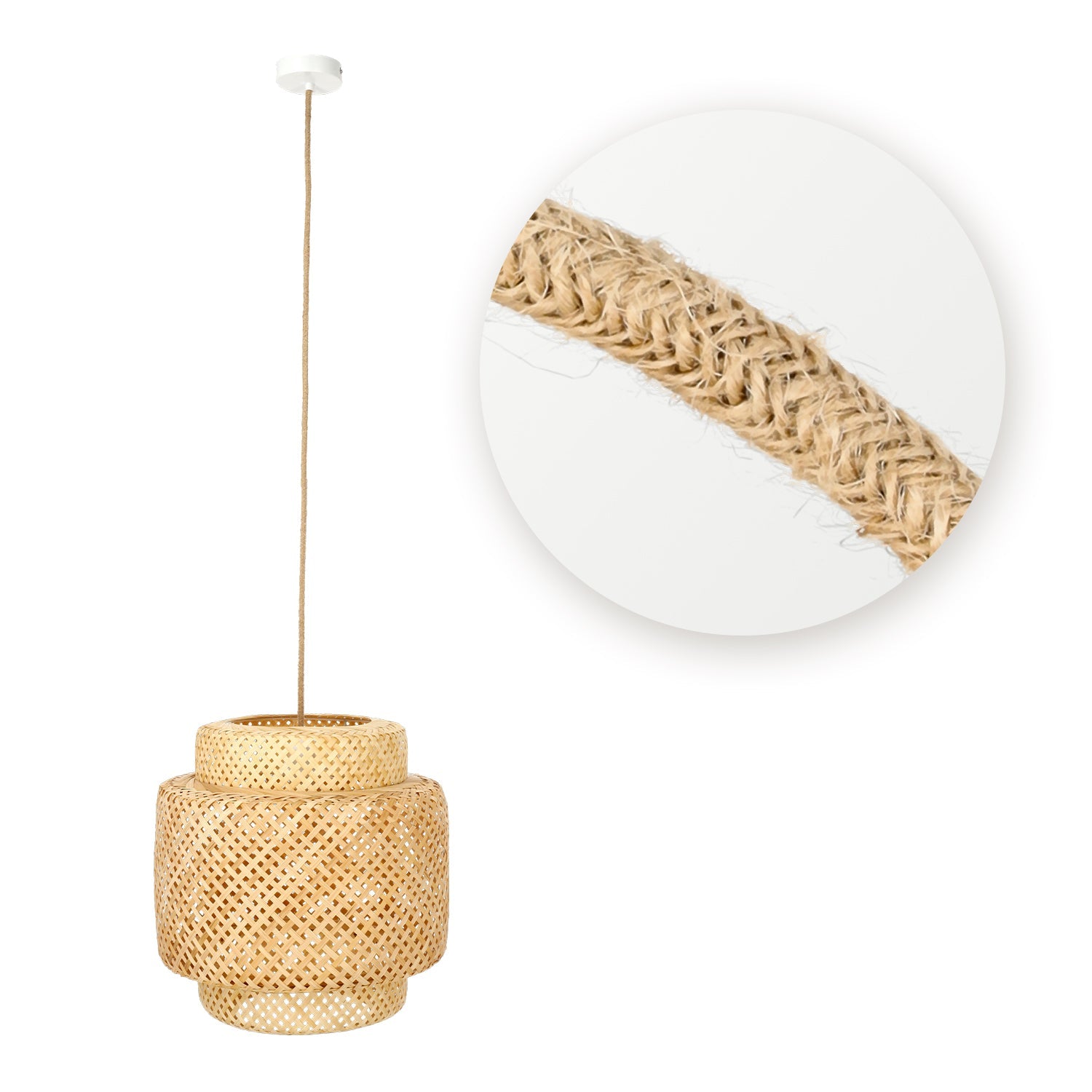 Boho Lampa WISZĄCA BONN RW pleciony klosz DUŻA 40cm E27 biała podsufitówka - LAITICA