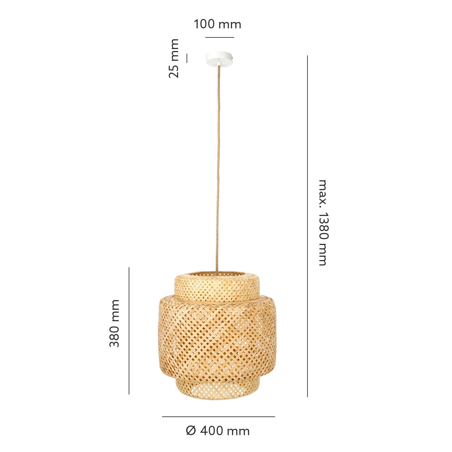 Boho Lampa WISZĄCA BONN RW pleciony klosz DUŻA 40cm E27 biała podsufitówka - LAITICA