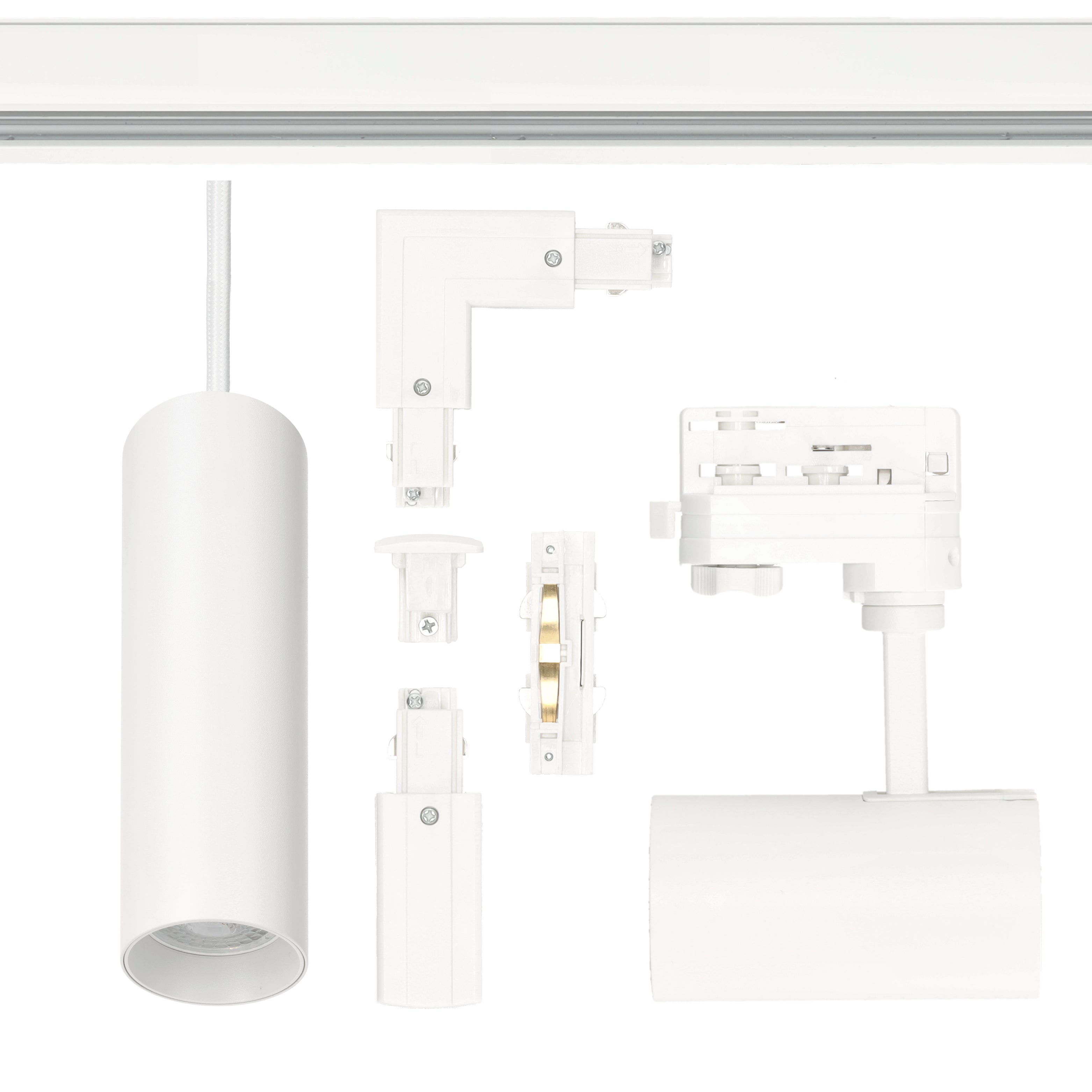 Zestaw szynowy 3 fazowy szyna 1m+2m+2m, 8x Lampa, łącznik wew. + L BIAŁY