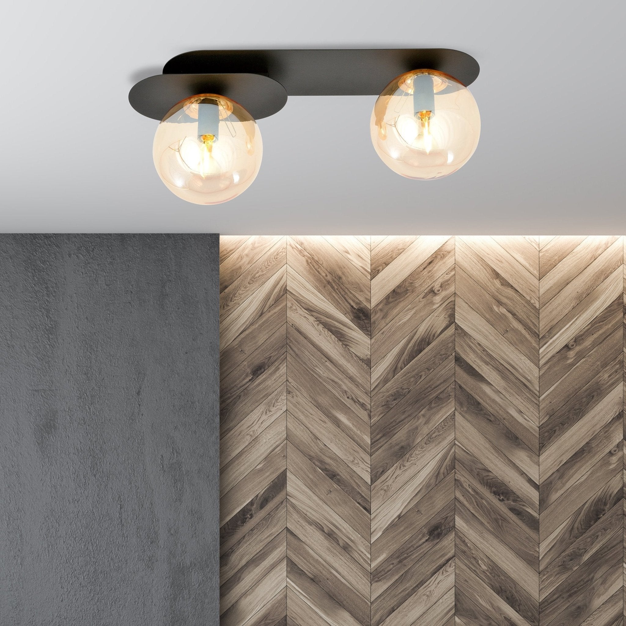 Czarna lampa sufitowa NELI z bursztynowymi kloszami 2x E14 nowoczesna - LAITICA