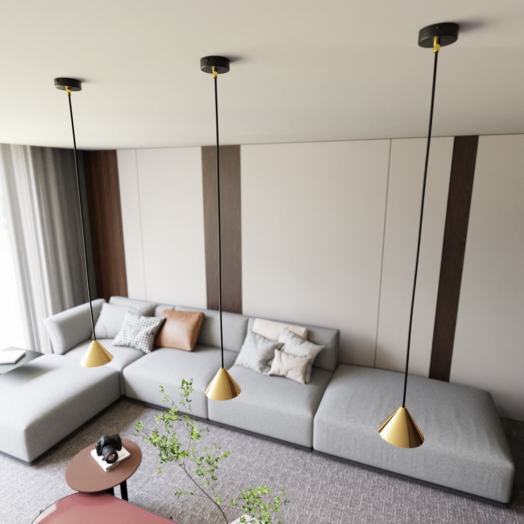 Czarna lampa wisząca MARINA zwis klosz stożek złoty 1xGX53 REGULOWANA - LAITICA