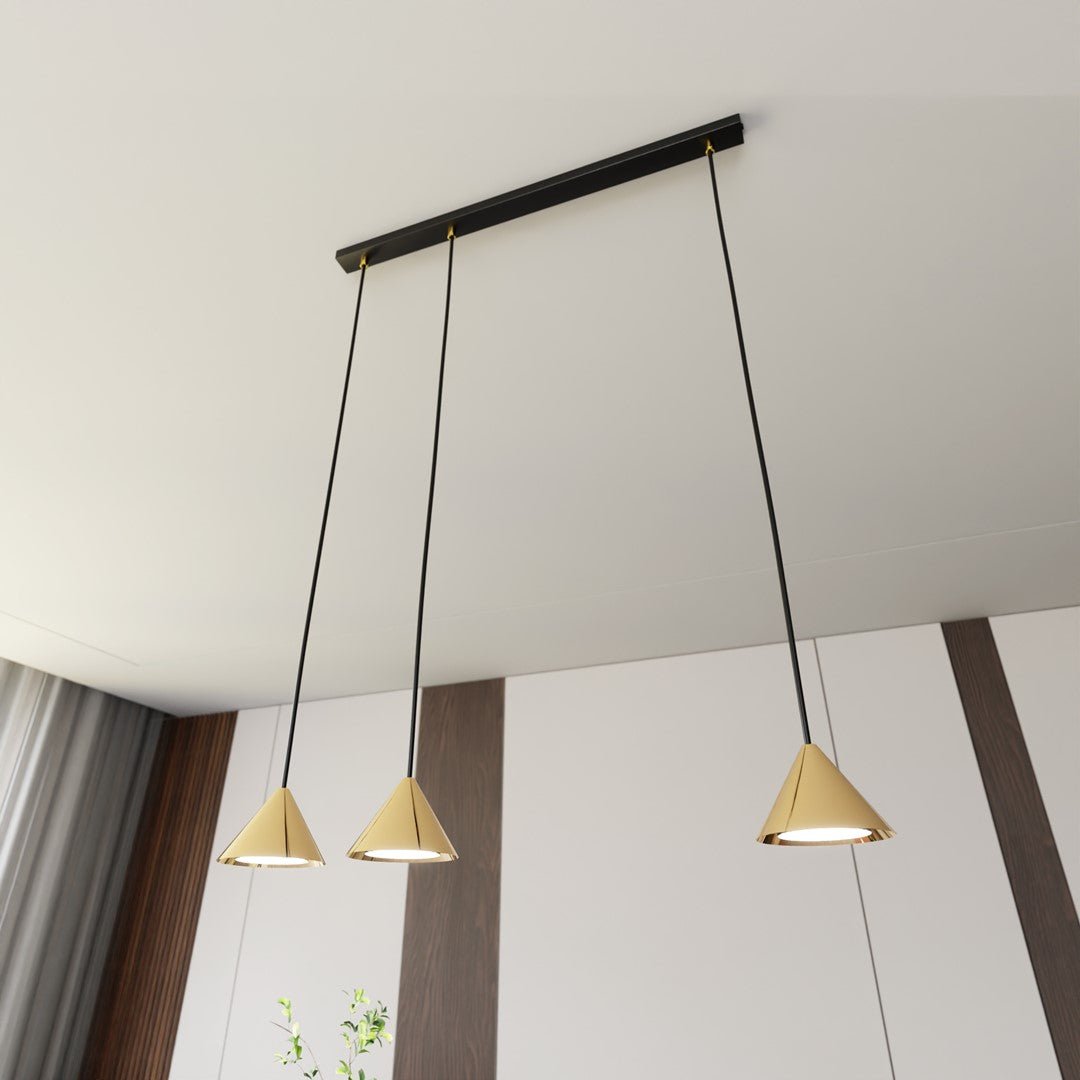 Czarna lampa wisząca MARINA zwis klosz stożek złoty 3xGX53 REGULOWANA - LAITICA